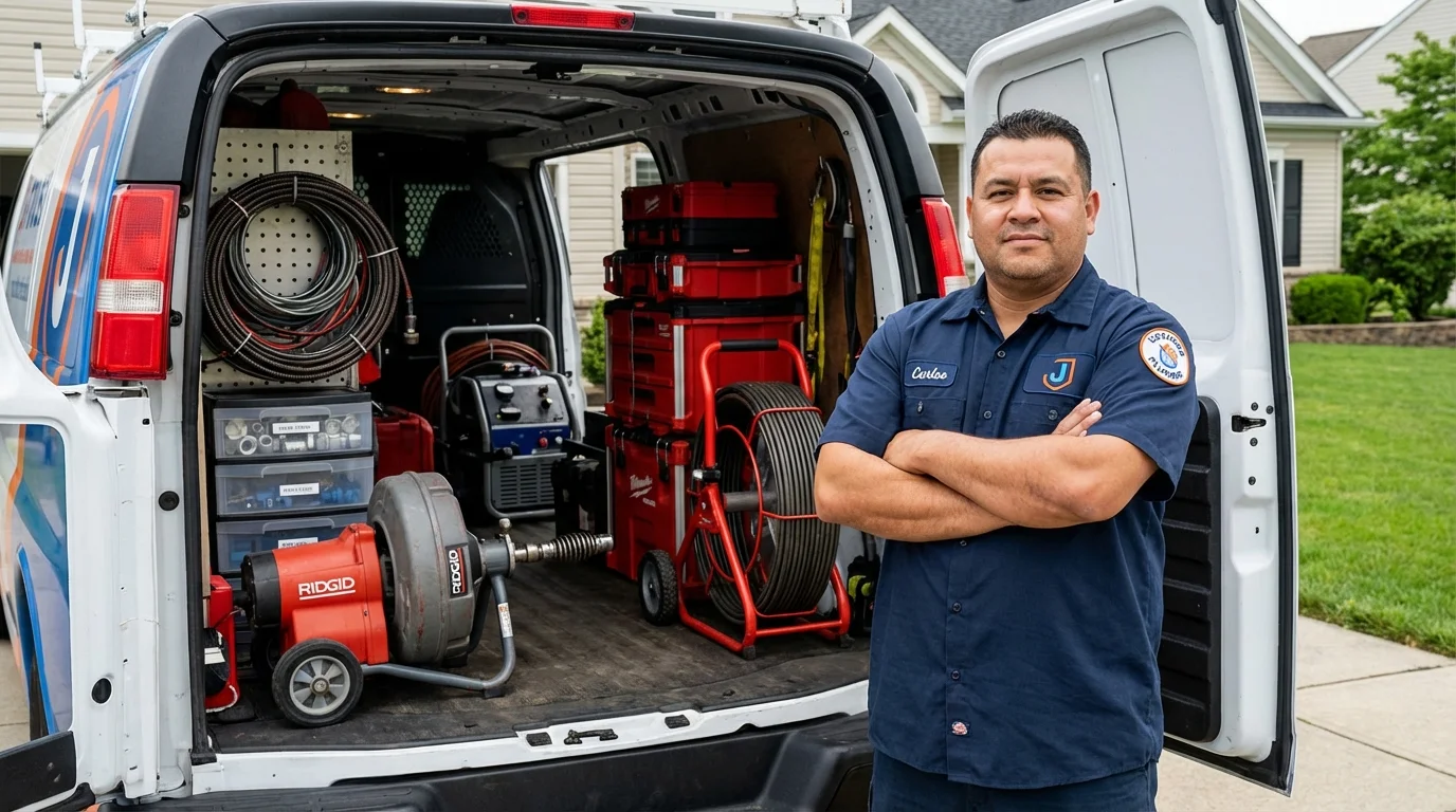 Professional drain cleaning equipment and Johns Plumbing LLC plumber in Tribune