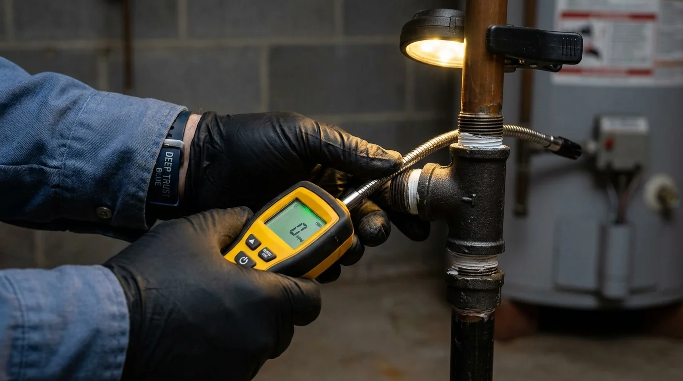 Gas leak detection with electronic sniffer by Johns Plumbing LLC in Tribune
