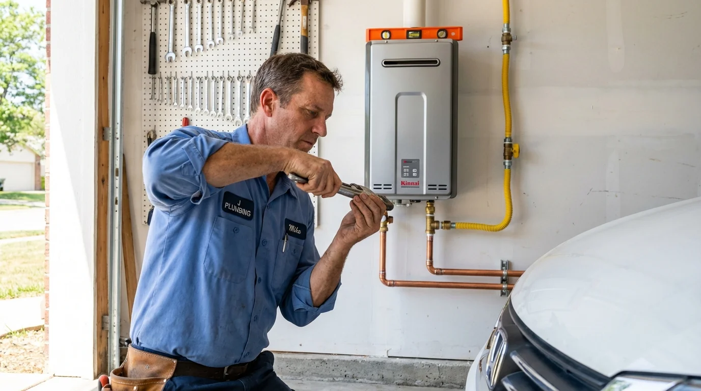 Tankless water heater installation by a Johns Plumbing LLC plumber in Tribune